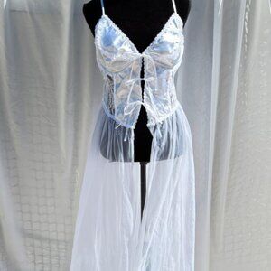 Vintage front tie lace and mesh long slip gown